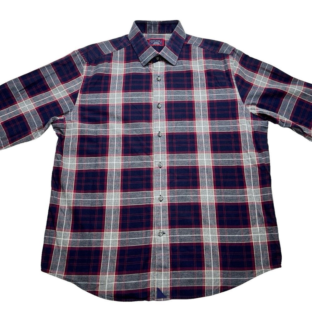 UNTUCKit‎ Shirt Men's Blue Plaid Button Up Cotton Long Sleeve Shirt Size Medium